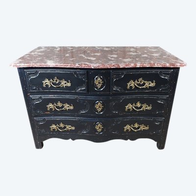 Regency period chest of drawers. Faux marble top.