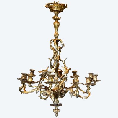 Lustre De Style Louis XV En Bronze Doré