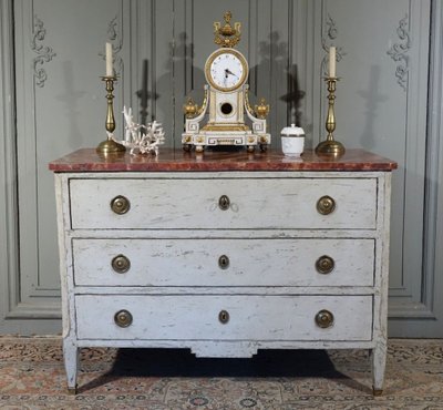 Commode d'époque Louis XVI / Directoire. Plateau Faux Marbre.