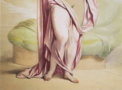  Danae  Watercolored Lithograph By Achille Devéria Greek Mythology Old Print 19th C