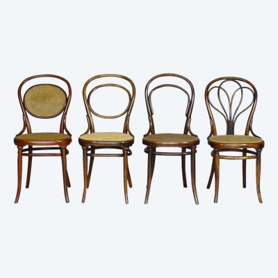 Lot de 4 chaises de salon (Bistrot) en bois-courbé par Thonet et Rabenau 1880