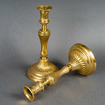 Pair of chiseled gilt bronze candlesticks Louis XVI period circa 1780