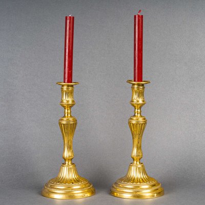 Pair of chiseled gilt bronze candlesticks Louis XVI period circa 1780