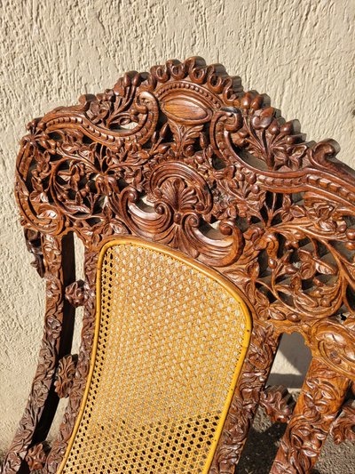 Carved Wood Folding Armchair, India 19th Century