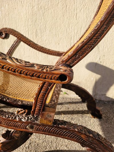 Carved Wood Folding Armchair, India 19th Century