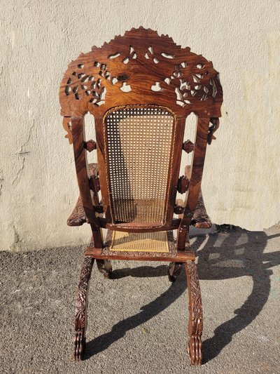 Carved Wood Folding Armchair, India 19th Century