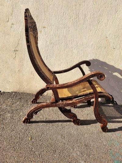 Carved Wood Folding Armchair, India 19th Century