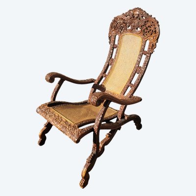 Carved Wood Folding Armchair, India 19th Century