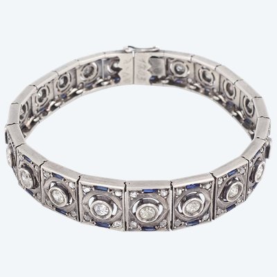 Art Deco sapphire bracelet in silver, Art Deco jewelry