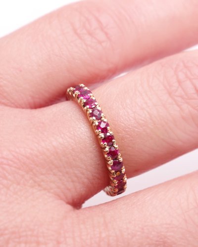 Eternity ruby wedding ring in 14 karat gold, band ring, wedding ring