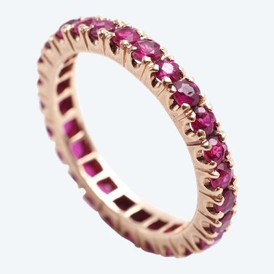 Eternity ruby wedding ring in 14 karat gold, band ring, wedding ring