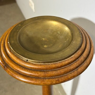 Antique 1940 art deco floor ashtray made of solid walnut and brass. 65 cm high