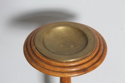 Antique 1940 art deco floor ashtray made of solid walnut and brass. 65 cm high