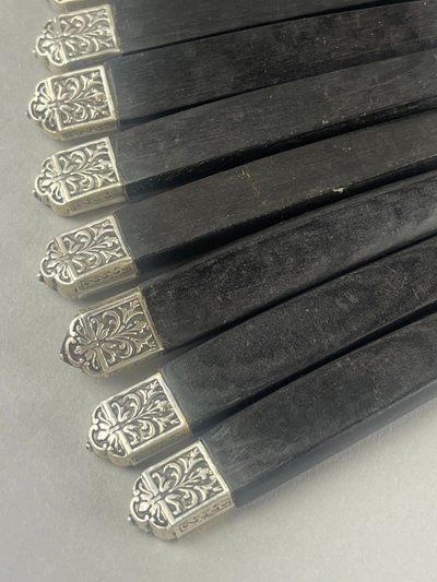 12 cheese knives ebony handle silver ferrule