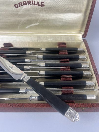 12 cheese knives ebony handle silver ferrule