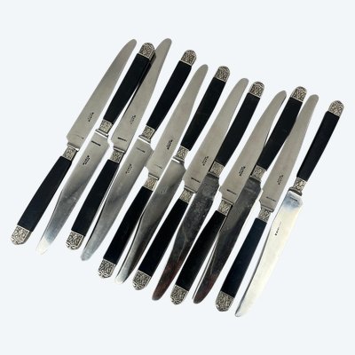 12 cheese knives ebony handle silver ferrule