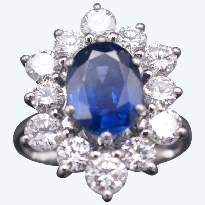 Ring Sapphire 2.92 carats and Diamonds 1.80 carats, 18-carat white gold.