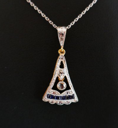 Art Deco Calibrated Diamond And Sapphire Pendant, 18-carat gold.