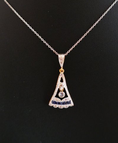 Art Deco Calibrated Diamond And Sapphire Pendant, 18-carat gold.