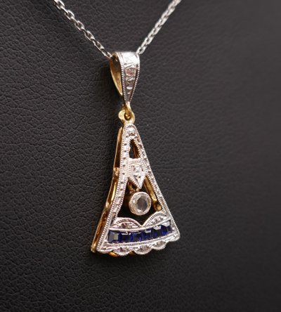 Art Deco Calibrated Diamond And Sapphire Pendant, 18-carat gold.