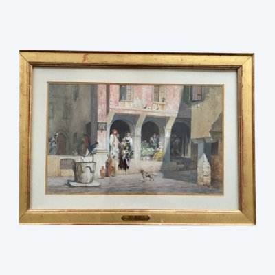 AZE Adolphe scène de rue à Venise 1879  gouache 