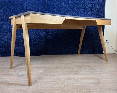 Home: Beckett Design Bi Matière Desk With Oak Frame Leather Desk Pad