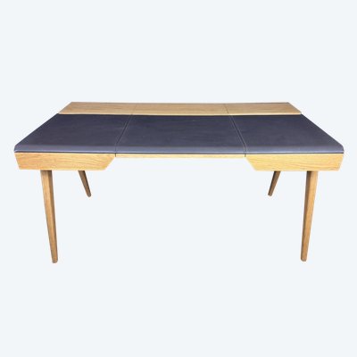 Home: Beckett Design Bi Matière Desk With Oak Frame Leather Desk Pad