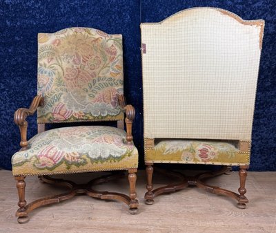 Pair Of Louis XIII Walnut Armchairs Circa 1850