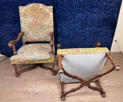 Pair Of Louis XIII Walnut Armchairs Circa 1850