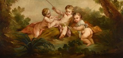 Putti As Fishermen, Francois Boucher (paris, 1703 - 1770) School Of 