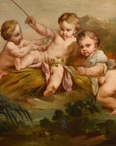 Putti As Fishermen, Francois Boucher (paris, 1703 - 1770) School Of 