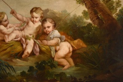 Putti As Fishermen, Francois Boucher (paris, 1703 - 1770) School Of 