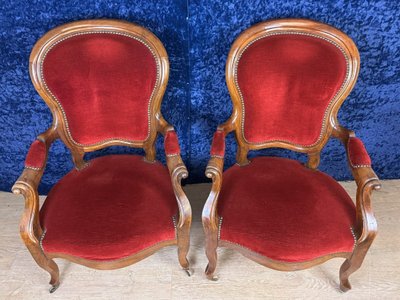 Pair Of Louis Philippe Period Armchairs In Walnut