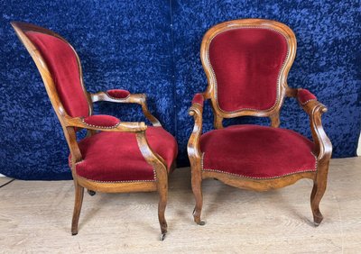 Pair Of Louis Philippe Period Armchairs In Walnut