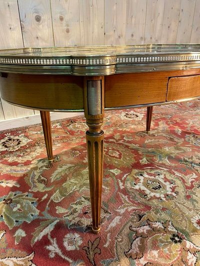 Louis XVI style bouillotte coffee table in gray marble