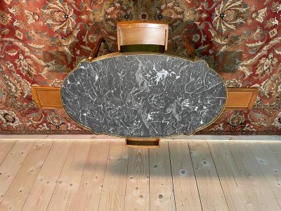 Louis XVI style bouillotte coffee table in gray marble