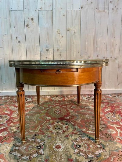 Louis XVI style bouillotte coffee table in gray marble