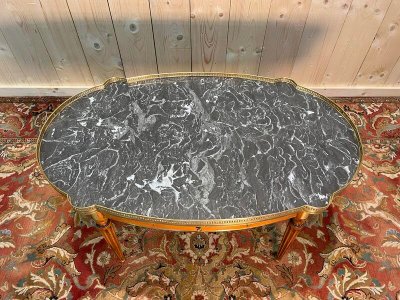 Louis XVI style bouillotte coffee table in gray marble