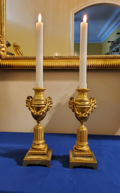 Reversible vases in gilded bronze Candlesticks Louis XVI style 19th century