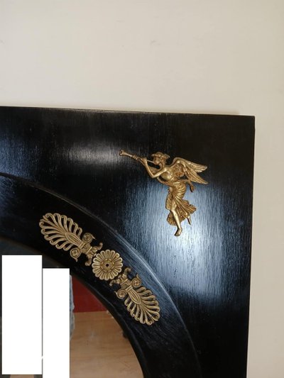 Important Empire Mirror In Black Lacquered Wood And Gilded Bronze XIXth Century