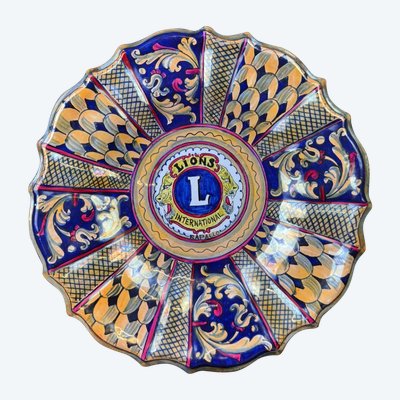 Large And Rare Glazed Ceramic Plate Made For The Lion's Club By Garofoli Gualdo