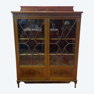 Library - English marquetry display case "Maple & Compagnie Londres"