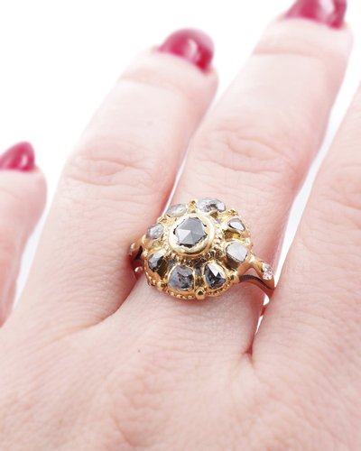 Iberian cluster Ring Diamonds 18th In 18 Karat Gold, Spanish Ring, 18th Century Jewelry