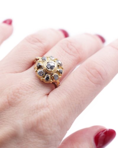 Iberian cluster Ring Diamonds 18th In 18 Karat Gold, Spanish Ring, 18th Century Jewelry