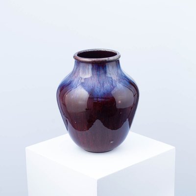 Blue and oxblood flamed vase - Frédéric Kiefer