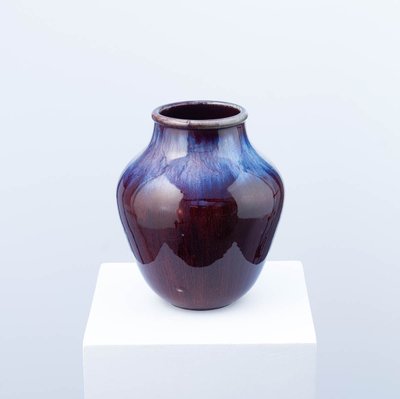 Blue and oxblood flamed vase - Frédéric Kiefer