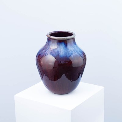 Blue and oxblood flamed vase - Frédéric Kiefer