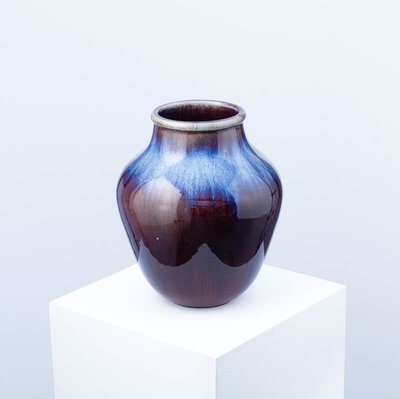 Blue and oxblood flamed vase - Frédéric Kiefer