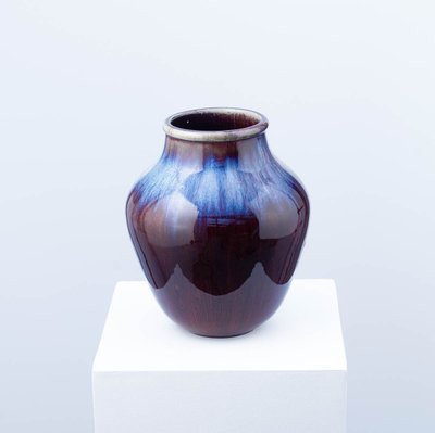 Blue and oxblood flamed vase - Frédéric Kiefer