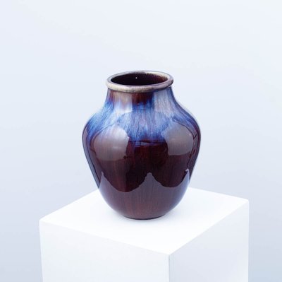 Blue and oxblood flamed vase - Frédéric Kiefer